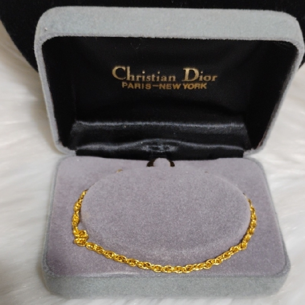 Vtg Christian Dior Gold Tone Rope Chain Bracelet Feat Designer Logo - Picture 8 of 13